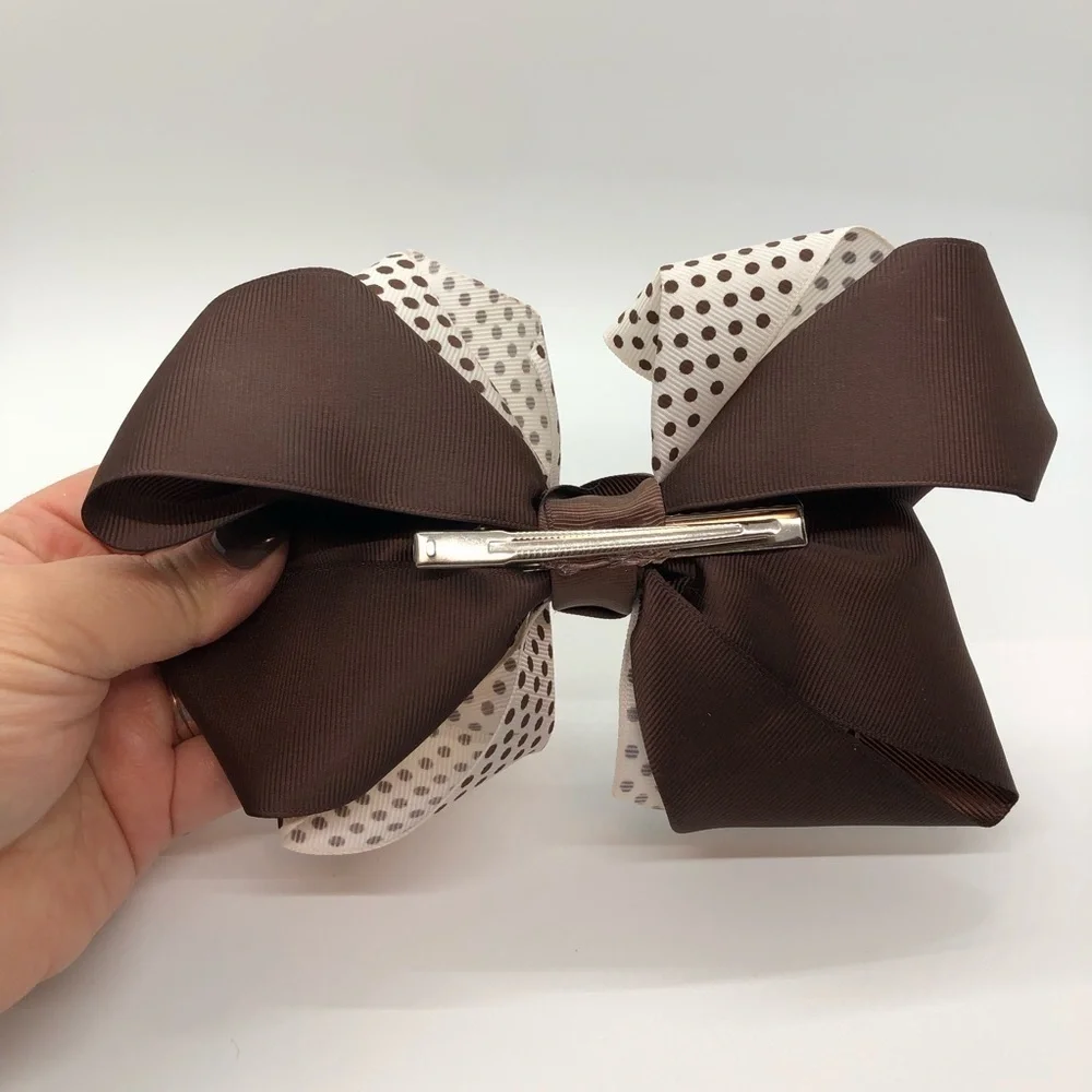 Gaby's Girls Cream & Brown Polka Dot Oversized Bow